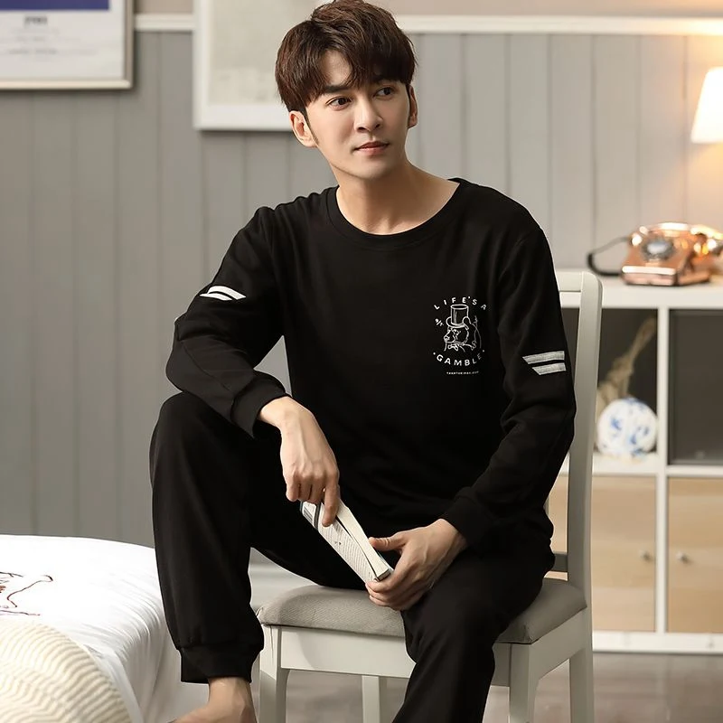 Autumn Long Sleeve Cotton Pajamas Sets for Men Korean Loose High Quality Sleepwear Pyjamas Male Homewear Home Clothes