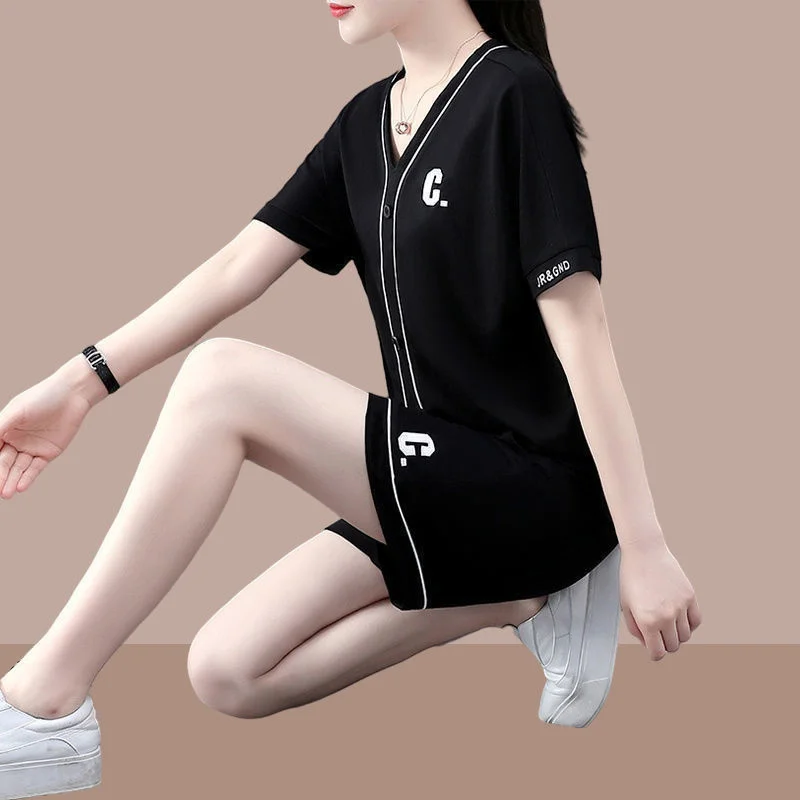 Women's Casual Sweat Suit Matching Summer New Fashion Silk Short-Sleeved Crop Top And Shorts 2 Two Piece Set For Women Clothing - Image 2