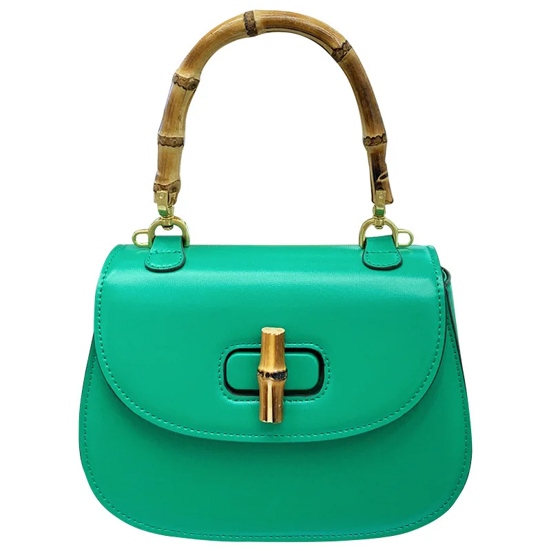 Genuine Leather Handbags for Women, Ladies Designer Bag, Luxury Natural Bamboo Handle Bags, High Quality, Trend