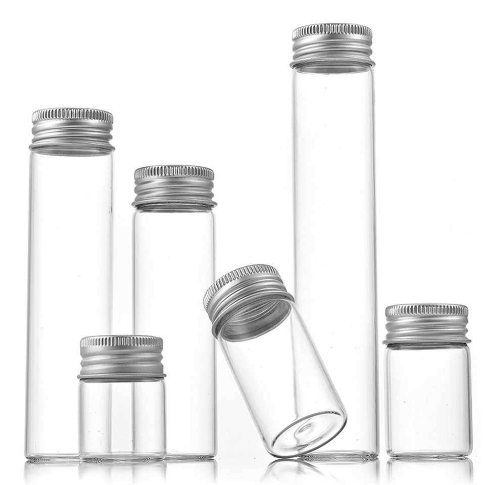 Mini Transparent Glass Bottles Aluminium Cap Empty Sample Jars Storage Vials Liquid Containers Home Decor Supplies