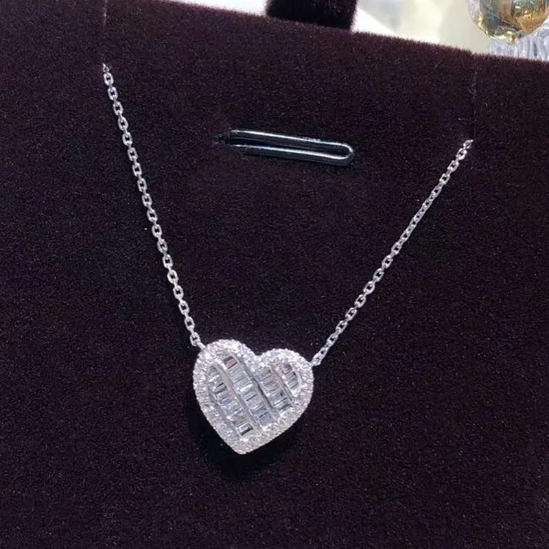 

925 Sterling Silver Cute Heart Crystal Pendant Necklace For Women Girls Wedding Engagement Anniversary Gift Luxury Jewelry