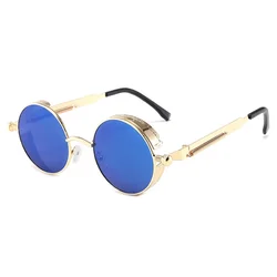 Vintage Steampunk Gothic Round Sunglasses with Alloy Metal Frame (As Picture)