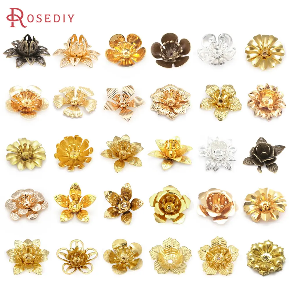 Caja 180 Piezas Cuentas Espaciadoras De Flores SUNNYCLUE - 6 Estilos, Plata Y Oro Antiguo, Para Joyería DIY