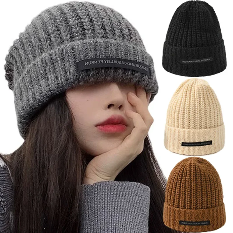 

Fashion Women Warm Cap Simple Winter Woolen Knitting Bonnet Solid Colors Ins Versatile Skullcap Autumn Beanies for Lady New Hat