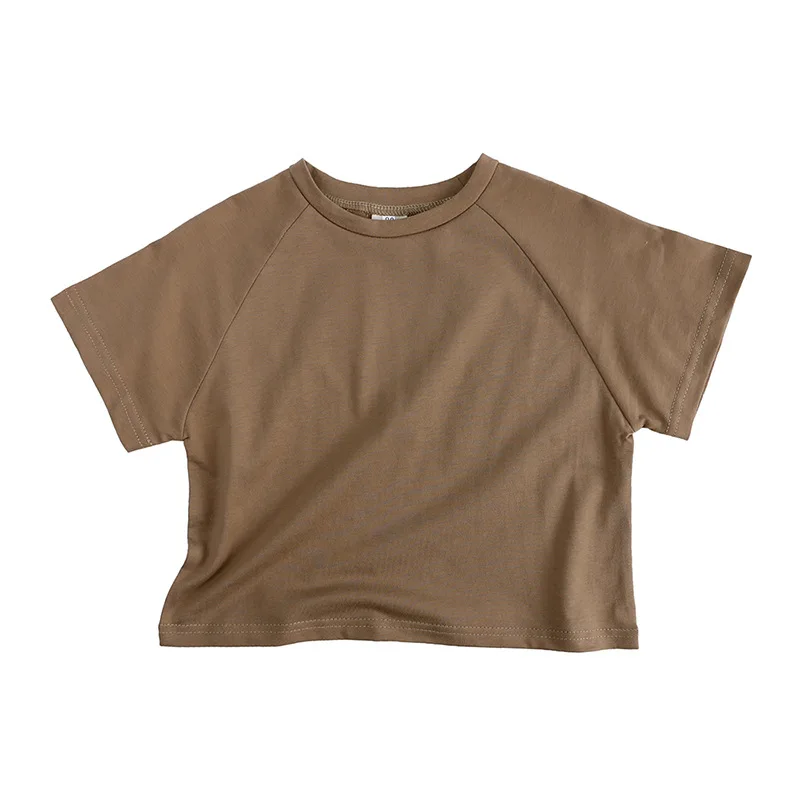 Cotton Baby Tees Buy More to Discount Kids Tops Girls Boys T-shirts Hip Hop Style Short Body Korea Brown Orange
