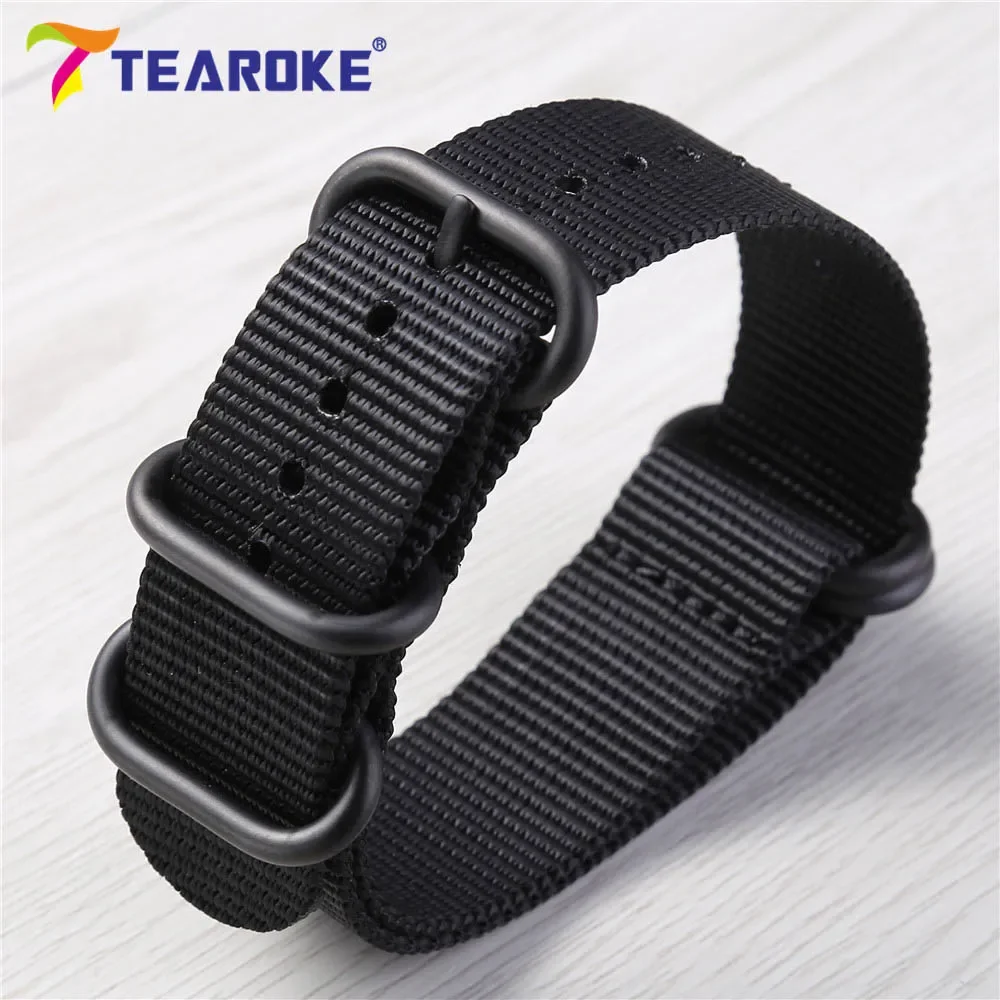 Men's Military-Style Durable Nylon Watch Strap with Stainless Steel Buckle