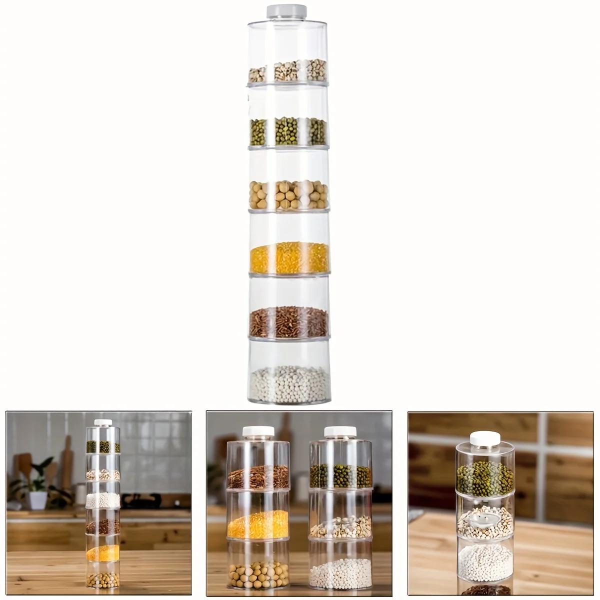 Stackable Spice Rack, Set of 6 Spice Jars Tower, Space Saving Kitchen Spice with Lids, for Herbs, Condiments, Spices Seasoning 4