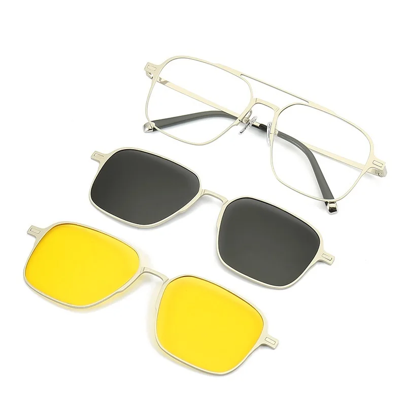 LONSY 3 in 1 magnete personalizzato occhiali da sole miopia clip polarizzata su occhiali da sole montatura uomo donna prescrizione ottica vintage_voghion.com
