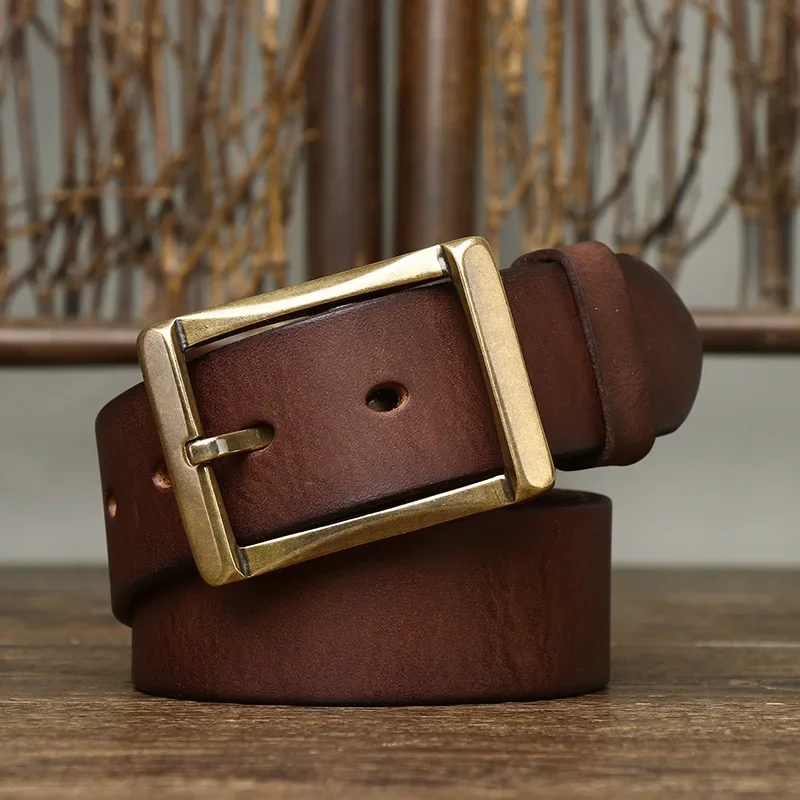 

3.8CM Pure Cowhide High Quality Genuine Leather Belts for Men Brand Strap Male Copper Buckle Fancy Vintage Jeans Cowboy Cintos