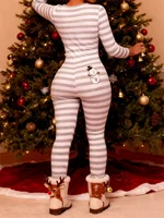 Women Lounge Jumpsuits Long Sleeve Botton Down Stripe Bodycon Pajamas Romper - Image 5