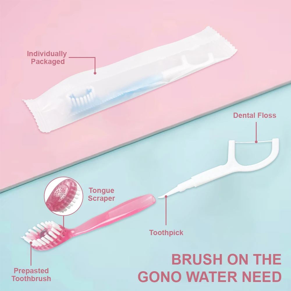 12개/팩 5-in-1 칫솔 세트 일회용 미니 여행용 칫솔 치약 포함 혀 클리너 치실 이쑤시개 키트