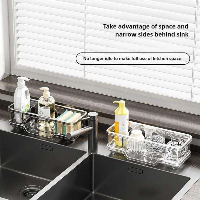 Kitchen Sink Storage Rack Made of PET Material No Need for Installation Detachable Multi-purpose Tableware Storage Container