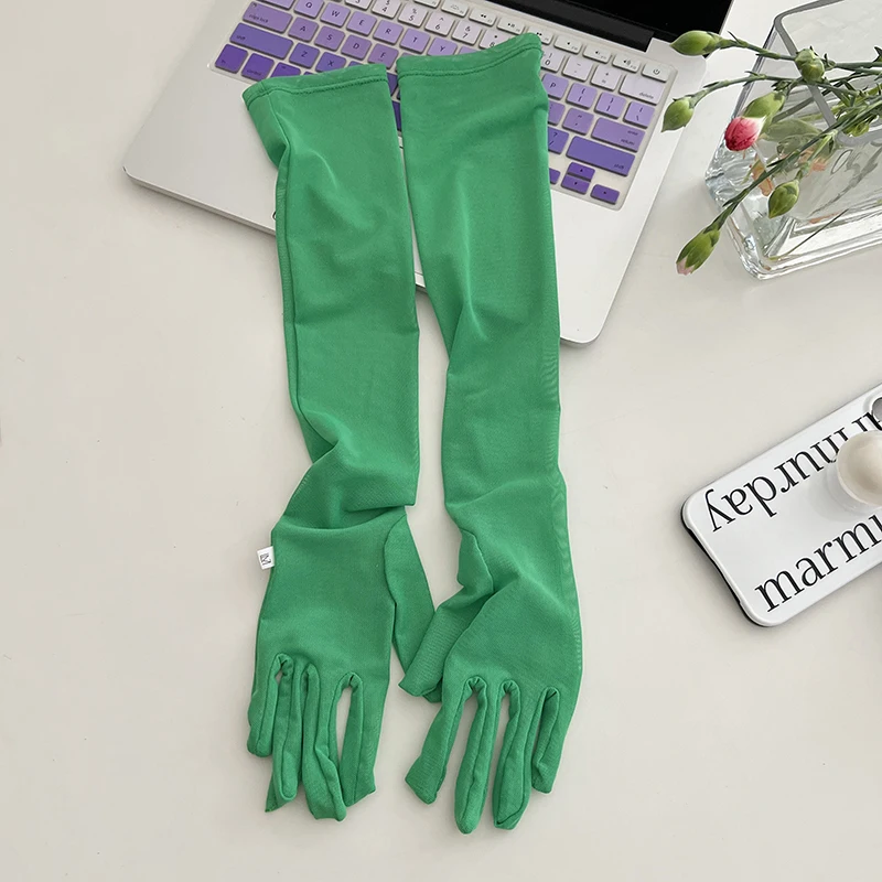 55CM Stretch Mesh Transparent Sun Protection Ice Silk Sleeve Women Summer Outdoor Sports Cycling Sunscreen Sexy Lace Long Gloves