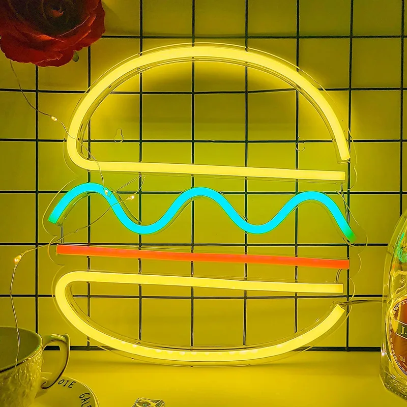 

Hamburger Neon Light Acrylic Pineapple Shape Fast Food Wall Neon Sign for Party Wedding Shop Restaurant Birthday Home Decoration