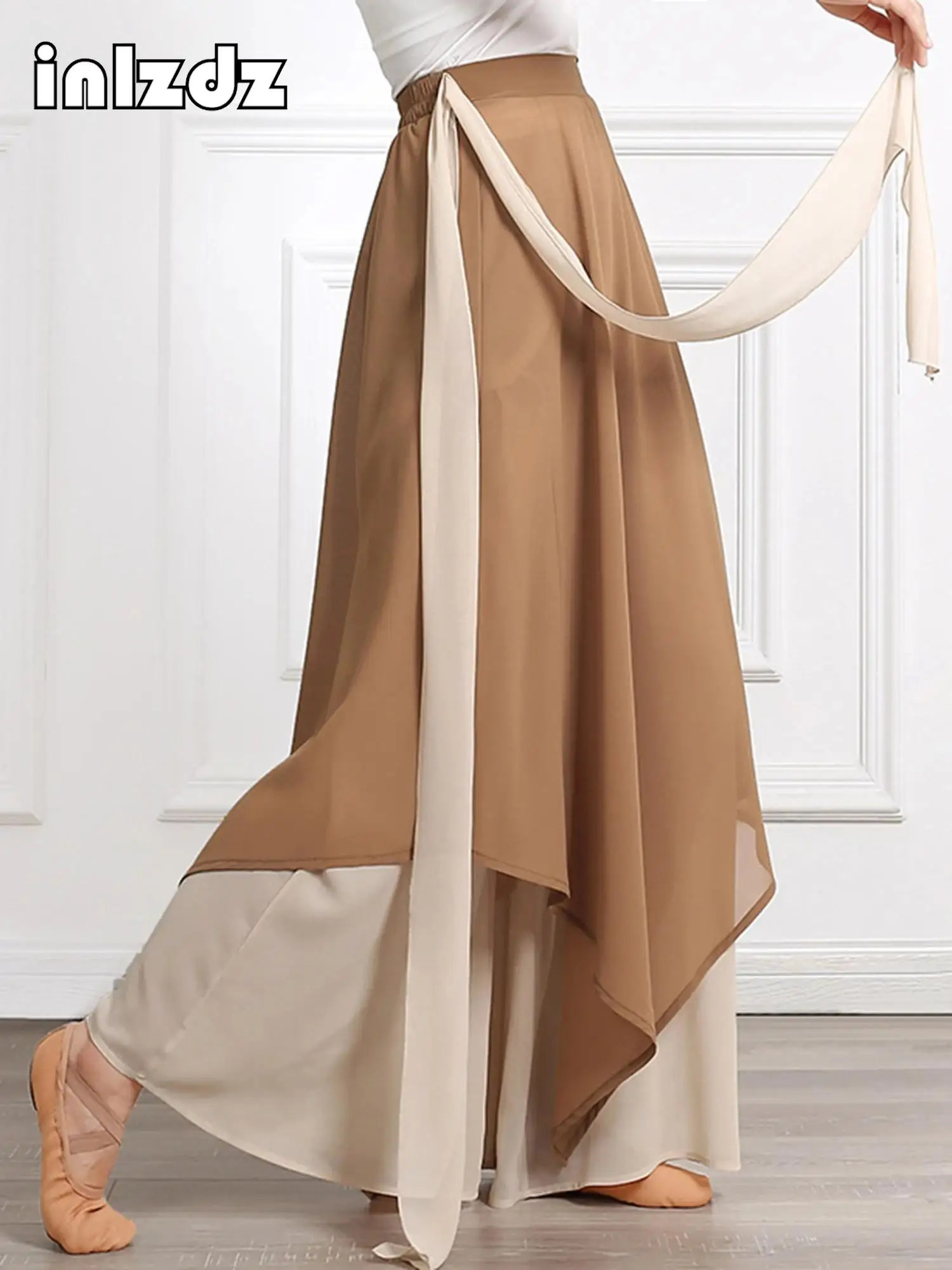 

Womens Chiffon Culottes Wide-Leg Irregular Skirted Pants Classical Dance Practice Training Performance Pantskirt