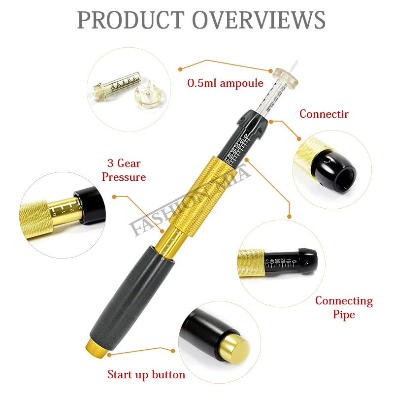 0.5ml 3 in 1 Handheld Injection Gun For Lose Weight Lipolysis Anti Wrinkle Hyaluronic Pen For Lips Filler 3 Gear Hyaluronic Pen