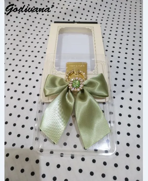 Japanese Fashion Diamond Satin Ribbon All-Match Metal Mobile Phone Finger Grip Rhinestone Bow Phone Holder Rings