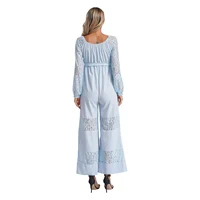 Women's Maternity Jumpsuits Pregnancy Work Clothes Pregnant Casual Long Sleeve Lace Hallow out Loose Wide Leg Ruffled Overalls 2