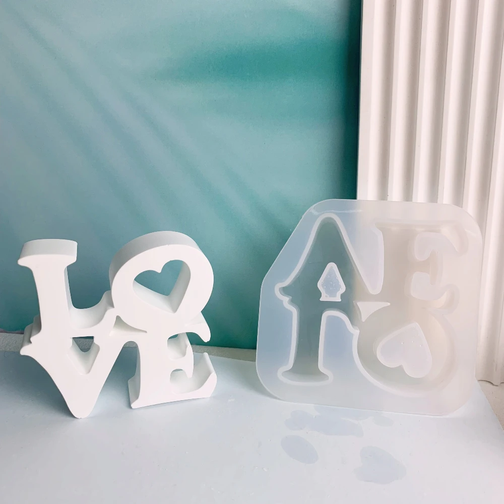 3D 러브 영어 슬로건 실리콘 몰드, DIY 문자 시멘트 석고 송진 공예 금형, 발렌타인 데이 수제 양초 만들기, 왁스 몰드