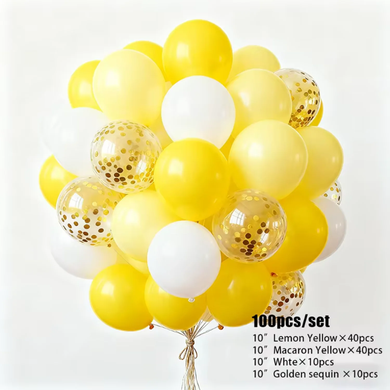 10 Zoll 30/60/100 Stück Gelb-Weißes Ballonset mit Konfetti, Geeignet für Hochzeiten, Geburtstage, Themenpartys – Detail 4