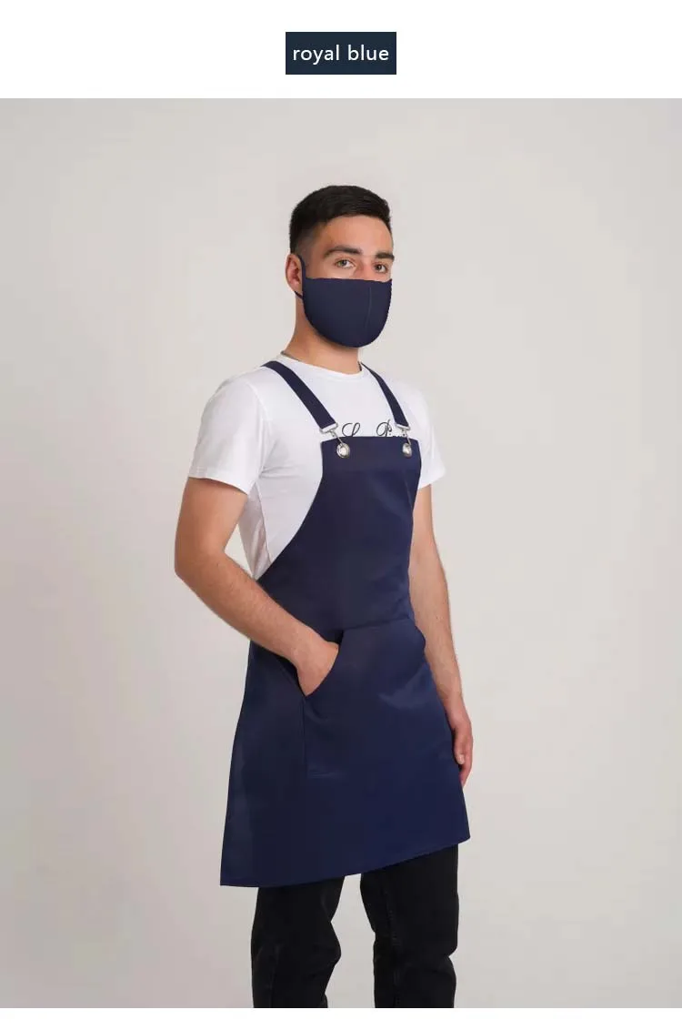 Schwarze Unisex-Schürze mit verstellbarem Hals und anpassbarer Markenlogo-Stickerei-Tasche für Männer und Frauen, Kellner, Kochen, Restaurant, Arbeitskleidung – Detail 30