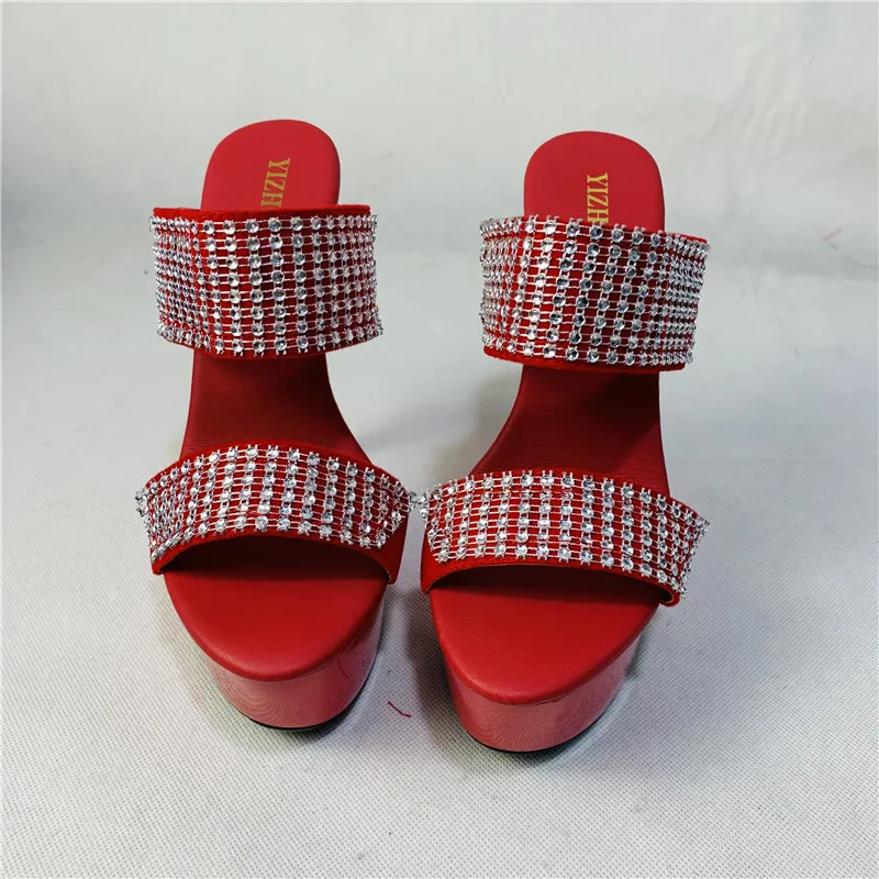 

Nightclub lattice-windows appeal with cool slippers 15cm high stage patent leather fashion runway shoes