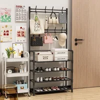 67-Inch Shoe Rack Multifunctional Metal With 5-Tier High Capacity Storage And 8 Double Hooks For Entryway Organization 1