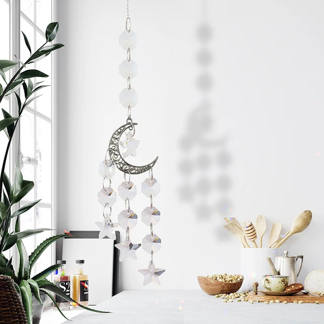 Suncatcher Crystal Moon Star Light Catcher Medálok Szélcsipogok Ablak Függő Csepp Szivárvány Prizma Otthoni Szélvédő Kerti Dekoráció - Image 4