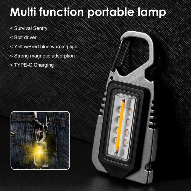 Rechargeable LED COB Keychain Light Camping Lamp Pocket Flashlight Magnetic Repair Light Outdoor Work Light Emergency Lamp