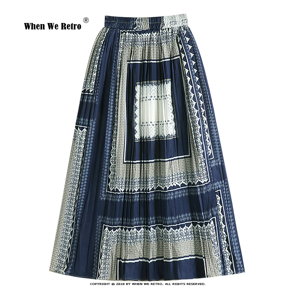

Retro Ethnic Plaid Print Long Skirt for Women 2023 Spring Summer Chiffon A Line High Waist Pleated Skirts Boho Maxi Jupe VD3929