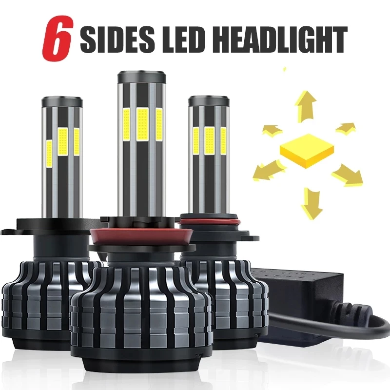 6 Sides LED Headlight Bulbs 360 H4 H7 H11 HB3 HB4 9012 5202 Auto Lights Fog Lights 6000K H13 9004 9007