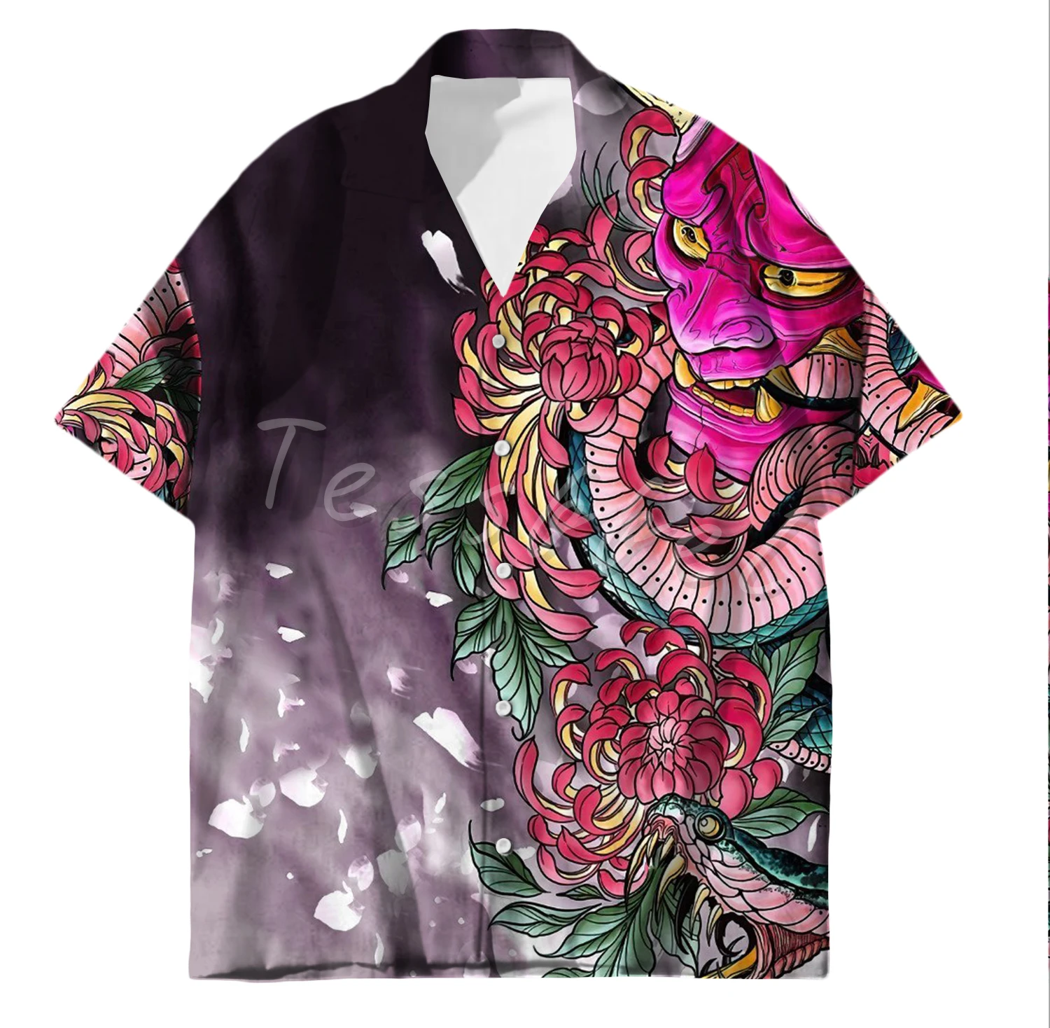 Tessffel Samurai Japanese Tattoo 3D Printed Men's Hawaiian Shirt Beach Shirt Fashion Summer Harajuku Casual Oversized Streetwear 6