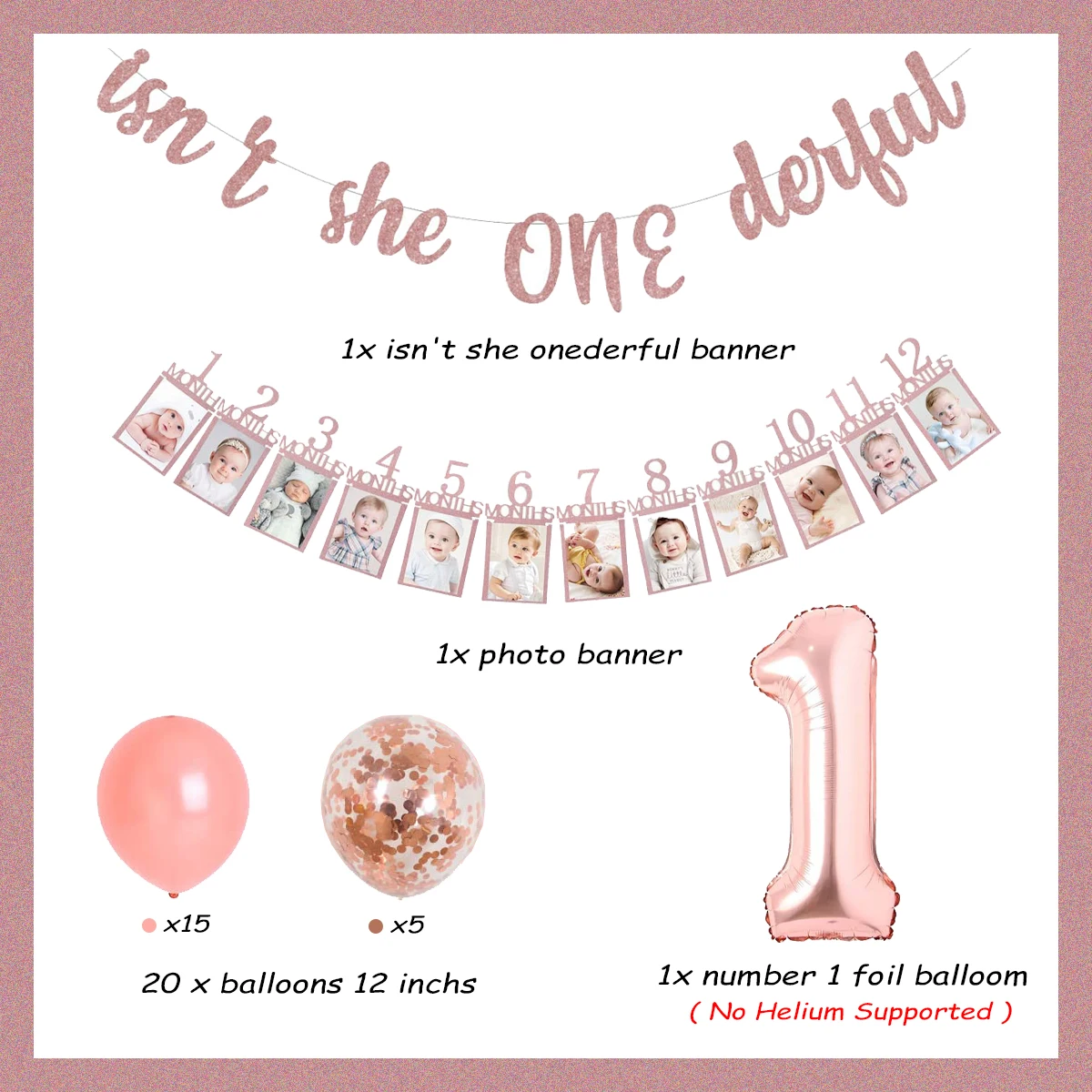 Décoration de fête pour 1er anniversaire de fille, bannière photo à  paillettes or rose pour fille de 1 an, nouveau-né à 12 mois, ballons roses  - AliExpress