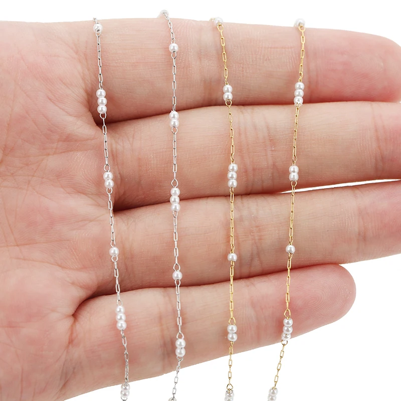 40-Inch (3.3 Feet) Black Jet Glass Pearl Bead Chain - 6mm Platinum-Plated Brass Link 10 thumbnail image