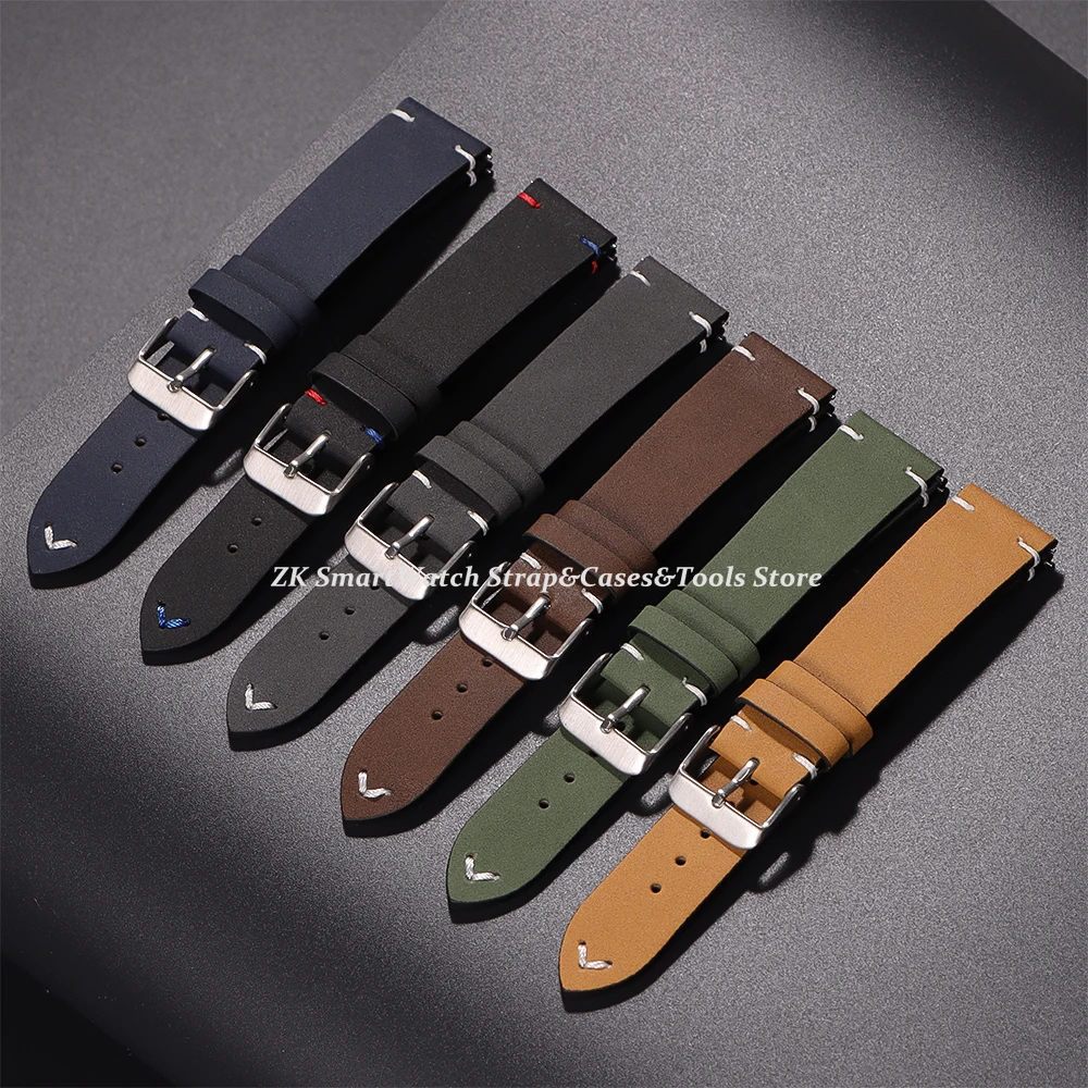 Elegant Calfskin Leather Watchband with Quick Release Stitching - Genuine Leather Strap Accessory