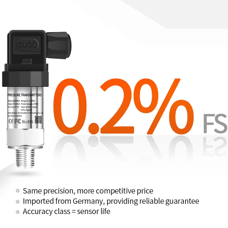 Druktransmitter, 4-20mA uitgang G1 / 4 silicium druktransmitter voor water, gas, olietank, gastank en, gas, waterdruk (0-1,6MPA