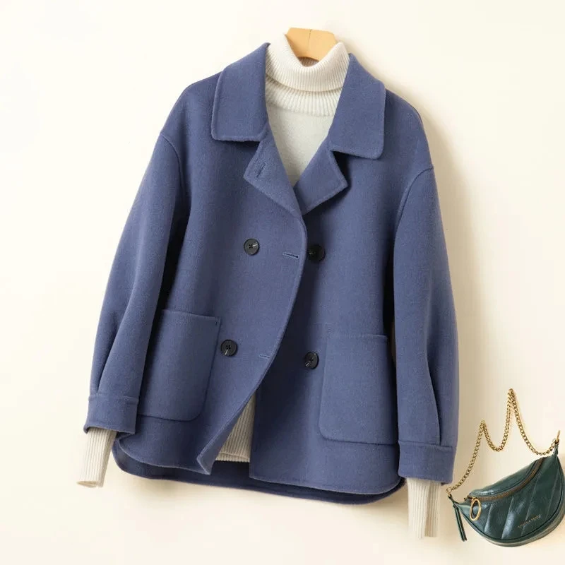 Women's Korean Winter Coat, 100% Wool, Short Jacket, Cardigan, Female Clothes, Both Sided, Cashmere Outwear, Autumn, New, 2024