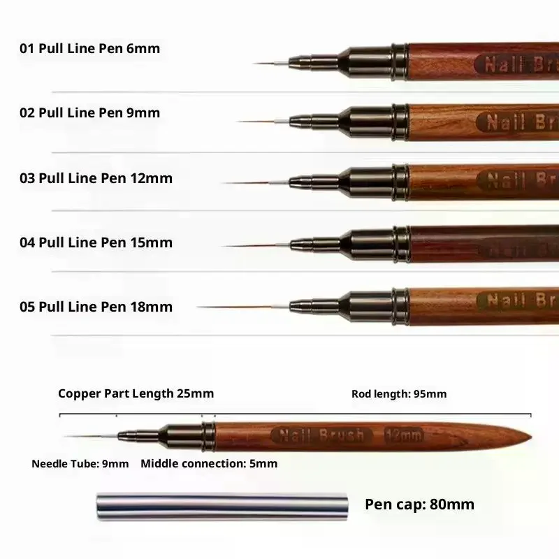 Pennello per Unghie con Manico in Legno, Pennello per Nail Art in Gel, Pennello per Disegno Linee e Fiori, Penna per Gel UV, Strumento per Manicure Professionale - immagine 5