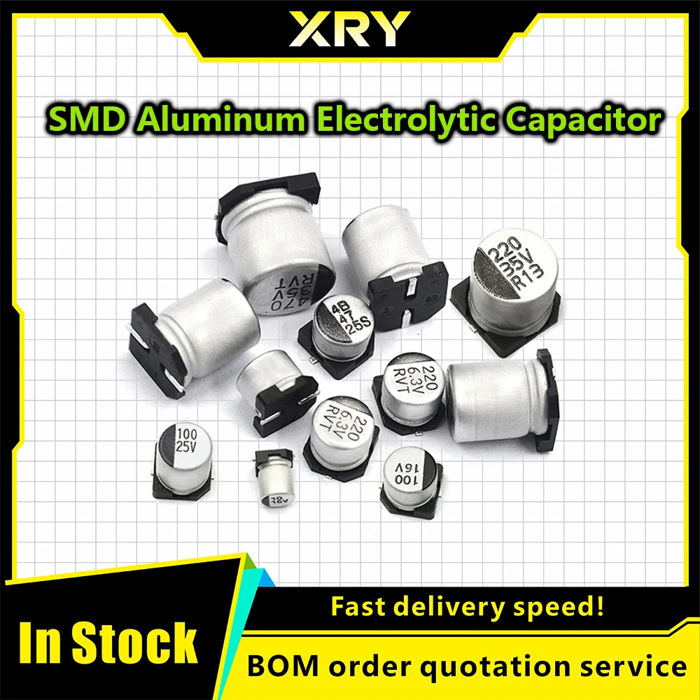 XRY 10PCS/LOT SMD Electrolytic Capacitor 6.3V 10V 16V 25V 35V 50V 63V 100V 400V 22 33 47 100 220 330 470 560 680 1000UF 1~2200UF