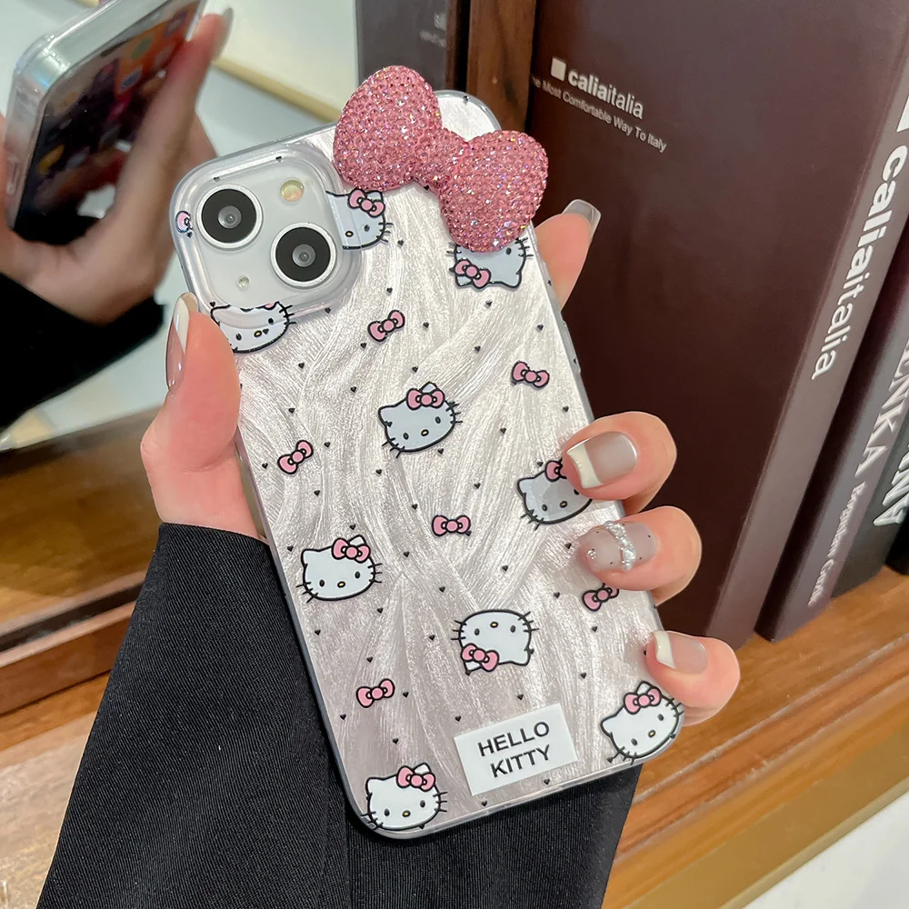 Dazzling 3D Diamond Bow Kitty Laser Lustre Lining Phone Case