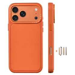 Eary Leather Shockproof Phone Case with Camera Protection Cover for iPhone 17 Pro (Orange)