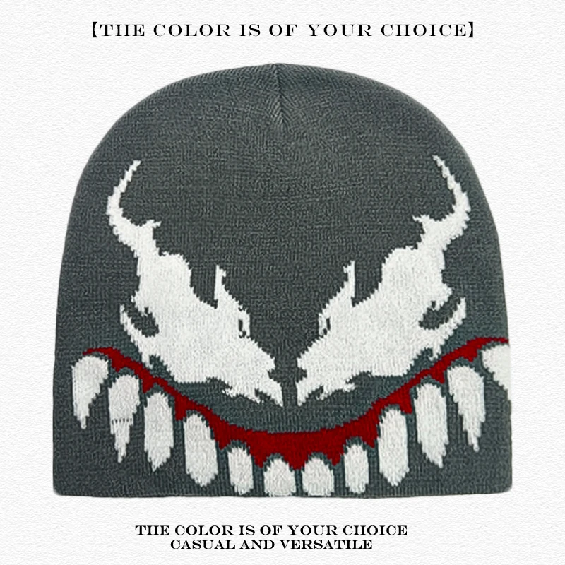 Warme Street-Fashion Persönliche Beanies Vielseitige Rap Hip-Hop Neue Herren Damen Europäisch-Amerikanischer Stil Jacquard Grimace Strickmützen – Detail 9