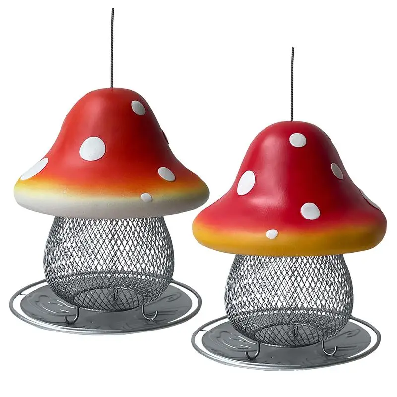 

3.5 Lbs Capacity Metal Balcony Hummingbird Bird Feeder For Outdoors Solar Resin Mushroom Figurine with Automatic Color Changing