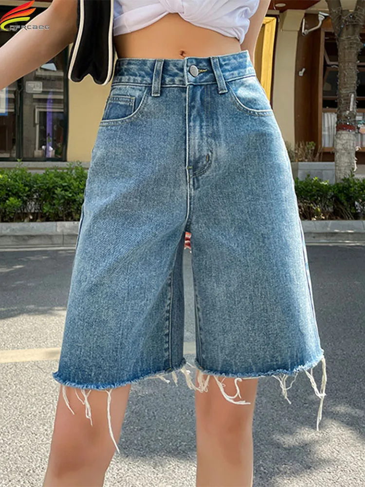 【EXPIRED GIRL】25ss BIG BERMUDA PANTS Bermuda Jean Shorts for Women Y2k Straight Leg Keen Length