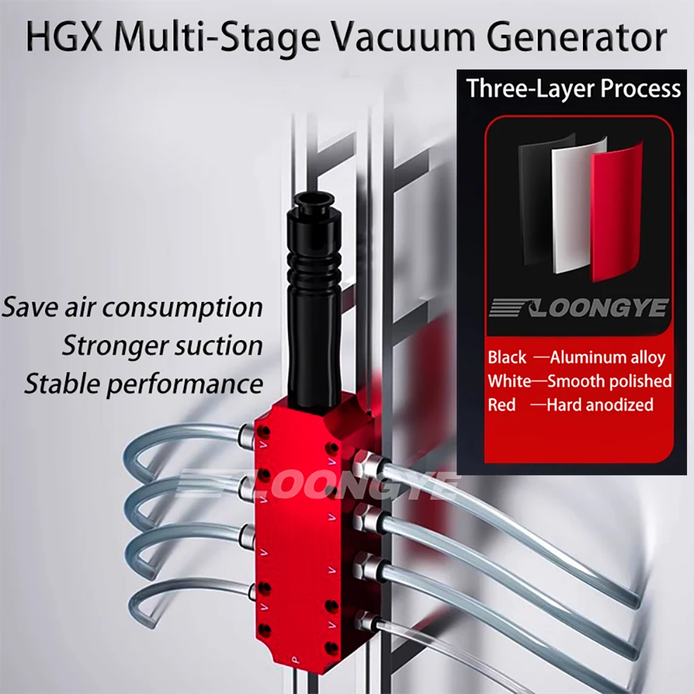 LOONGYE HGX Mehrstufiger Vakuumgenerator HGX-VT18-2 HGX-VT18-3-08 18/19 Vakuumpumpe Greifer Saugpolster Schalldämpfer Pneumatischer Durchfluss – Detail 6