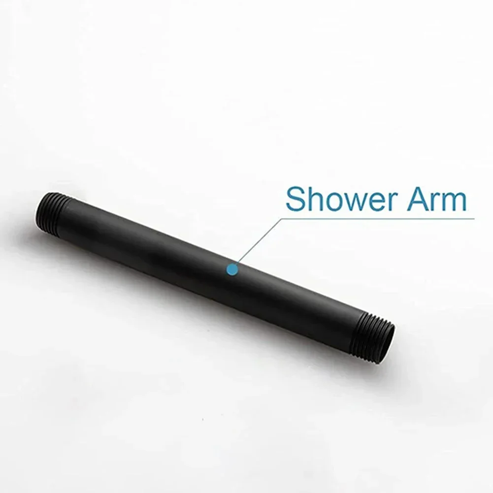 Black Shower Bracket With Flange Ceiling Mount Shower Head Extension 10-30cm Standard Male G1/2 Connectors Heads Parts