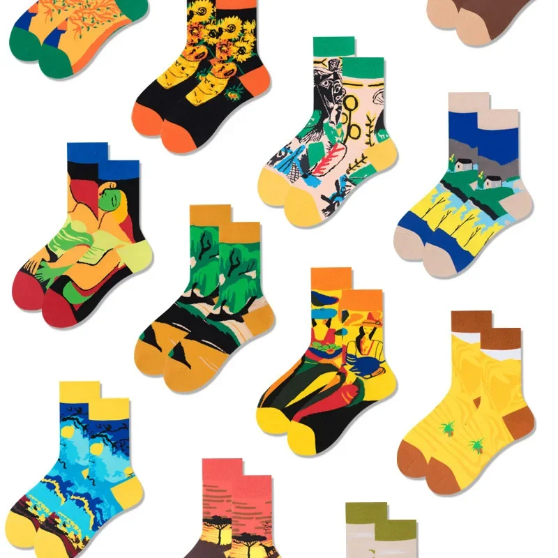 

New French Designer Men Women Fashion Creative Crew Sock Graffiti Portrait Harajuku Personality Art Abstract Oil Painting Sock