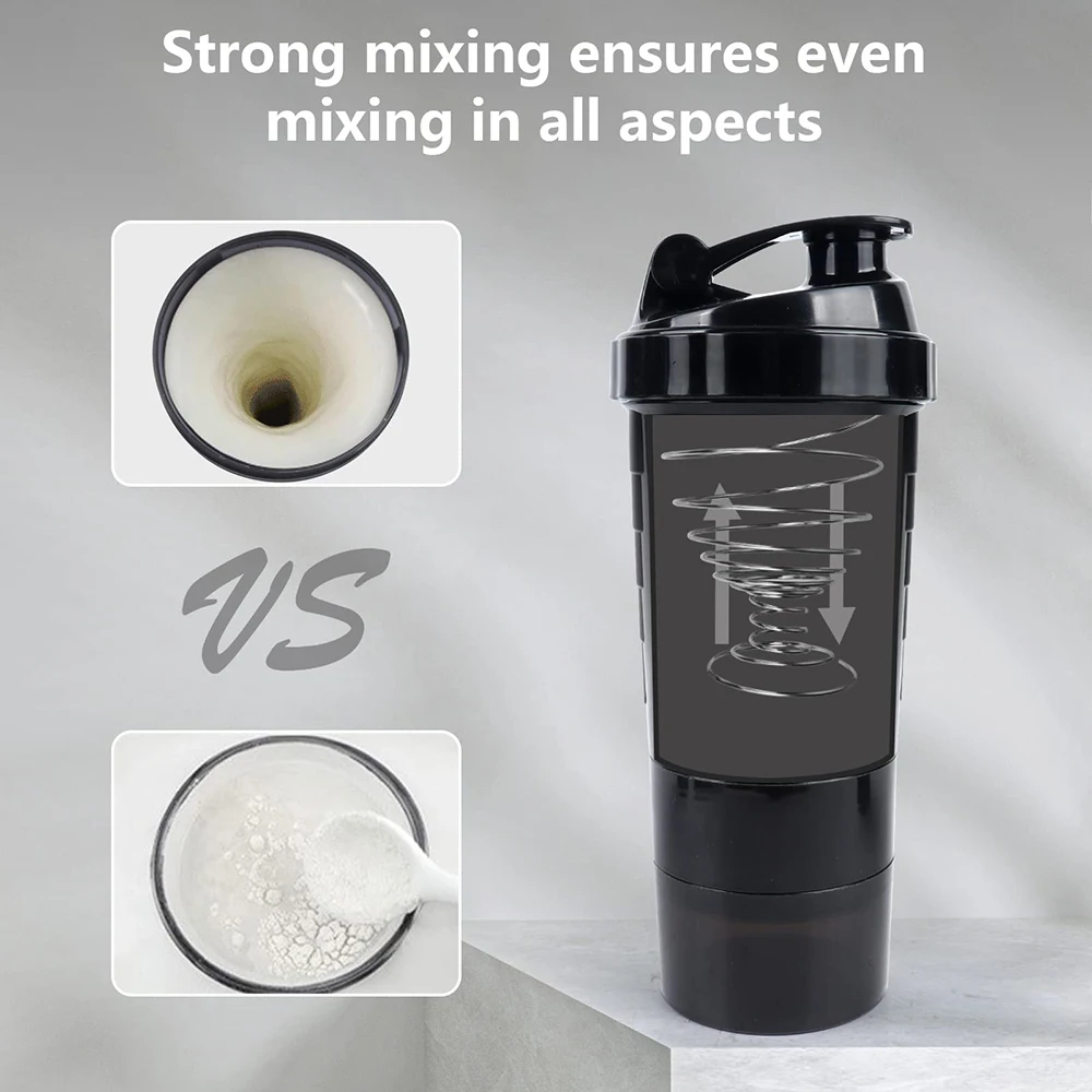 3 Schichten Shaker Protein Flasche Pulver Shake Tasse Wasser flasche Kunststoff Misch becher Körperbau Übungs flasche – Detail 3