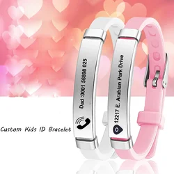 DIY Kids ID Bracelets for Boys Girls Stainless Steel Silicone Bangle Customized Personalized Child Jewelry Gift