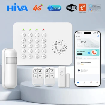 Tuya Smart Life Wireless Home GSM Alarm System with Door and Motion Sensor For Home Apartment Compatible with Alexa App Control